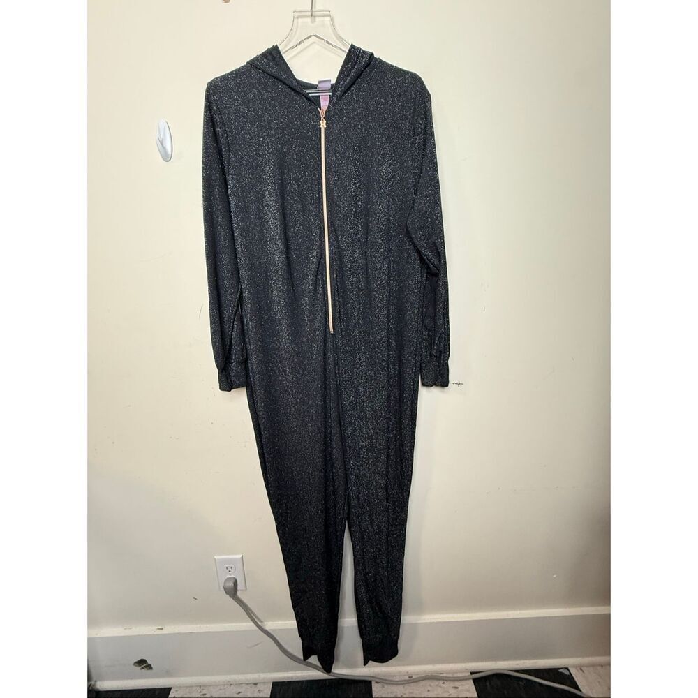 Savage X Fenty Sparkly Black Hooded Jumpsuit Bodysuit 1X
